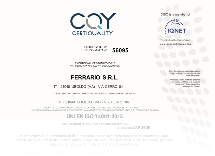 Demolizioni Ferrario - ISO 14004:2015